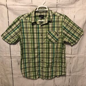 Marmot Button Front Plaid Short Sleeve Shirt Sz M